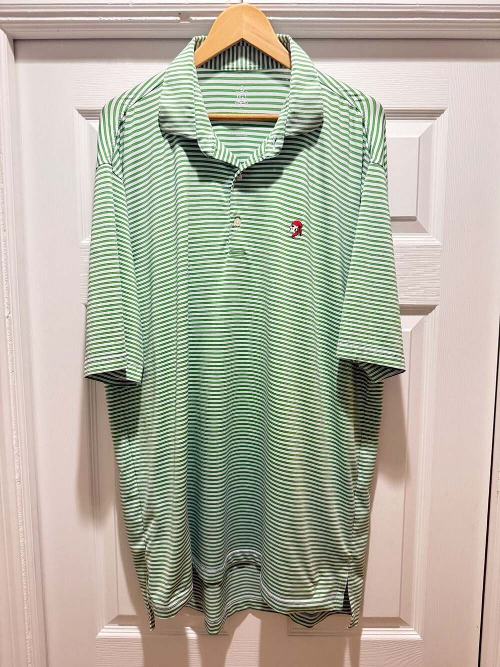 Turtleson Gasparilla Golf Club Pirate Logo Green Striped Polo Shirt Sz XL